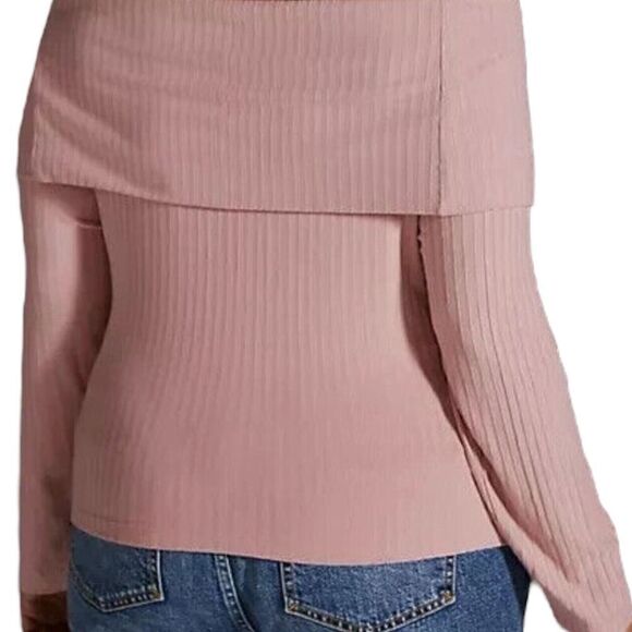 Anthropologie Ribbed Knit Off The Shoulder Top Mauve Pink Sweater Small NWT - Picture 6 of 8